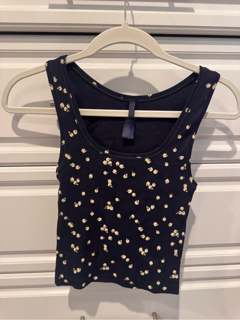 Skims Navy Ribbed Tank with Cream Daisy Detail